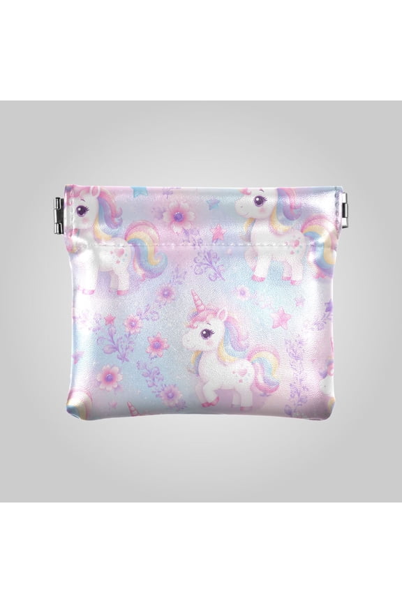 PU leather Coin Purses & Pouches Small Wallet Rainbow Unicorn Floral Graphic