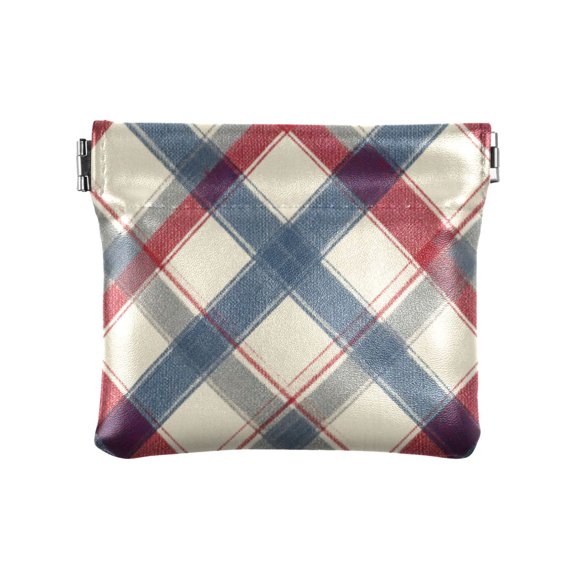 PU leather Coin Purses & Pouches Small Wallet Red-blue Diagonal Lines