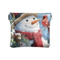 thumbnail image 1 of PU leather Coin Purses & Pouches Small Wallet Snowman with Red Cardinal Bird, 1 of 7