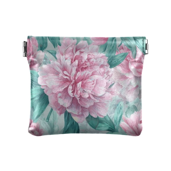 PU leather Coin Purses & Pouches Small Wallet Soft Pink Peony Pattern