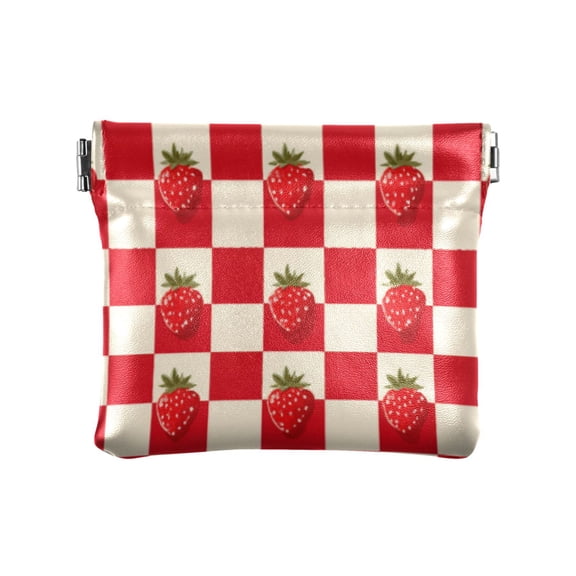 PU leather Coin Purses & Pouches Small Wallet Strawberries Checkered Tablecloth