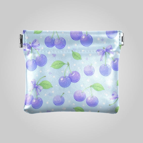 PU leather Coin Purses & Pouches Small Wallet Sweet Purple Cherries Pattern