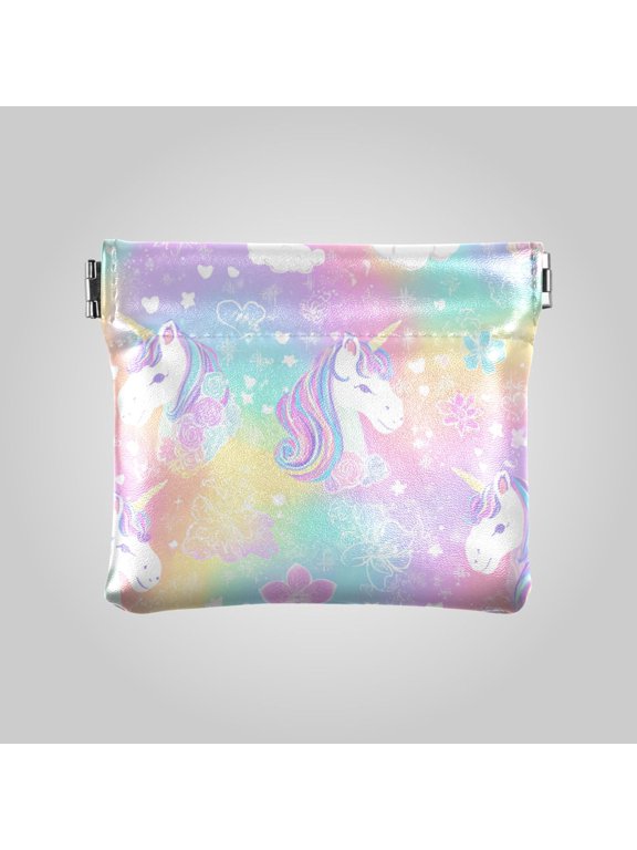 PU leather Coin Purses & Pouches Small Wallet Sweet Rainbow Unicorn Party