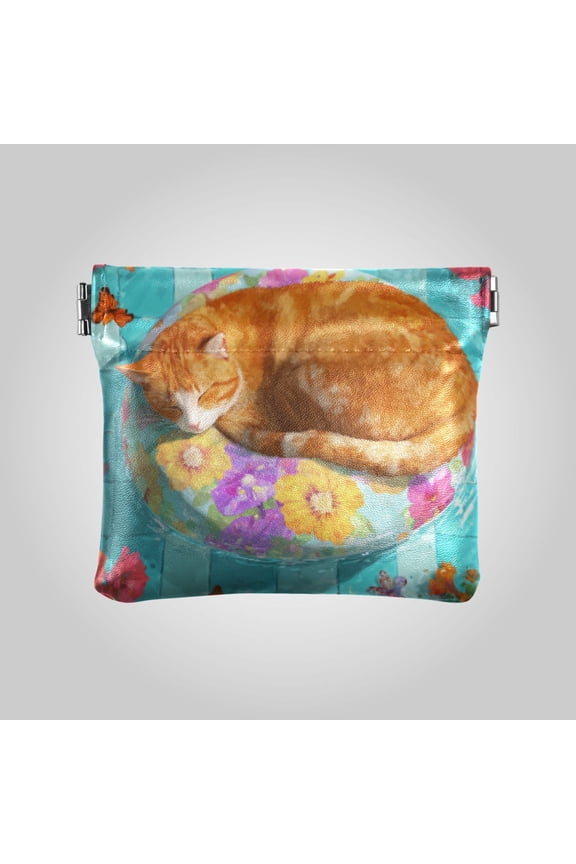 PU leather Coin Purses & Pouches Small Wallet Swimming Pool Cat