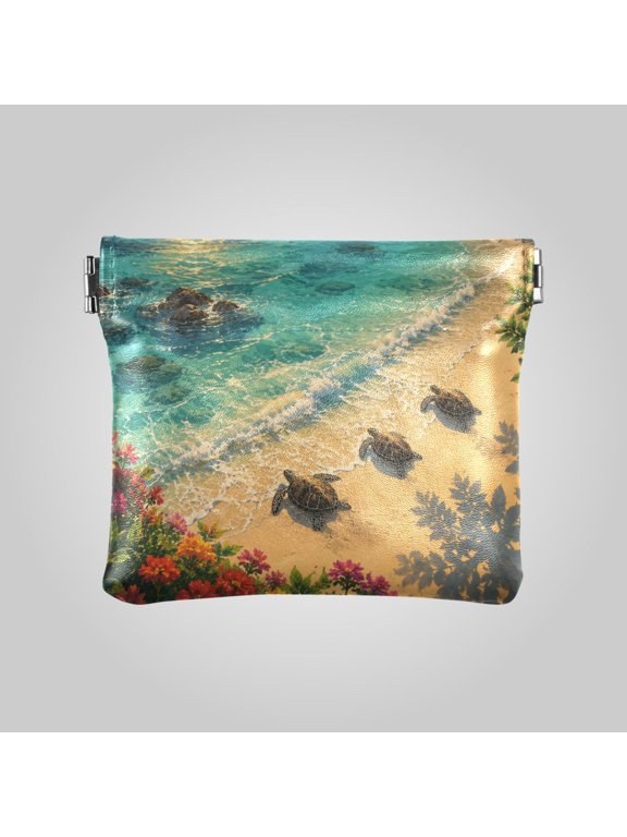 PU leather Coin Purses & Pouches Small Wallet Tropical Shore Sunset Turtles