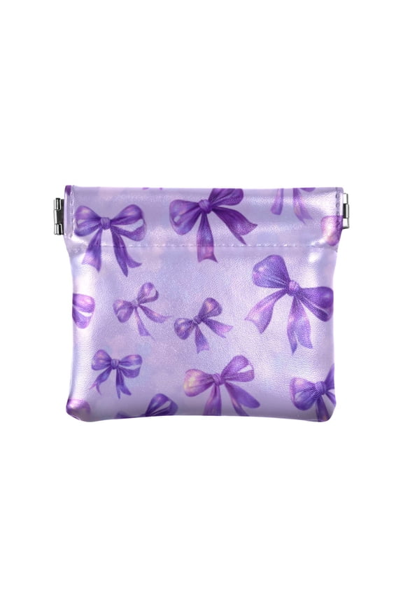 PU leather Coin Purses & Pouches Small Wallet Vibrant Purple Bows Pattern