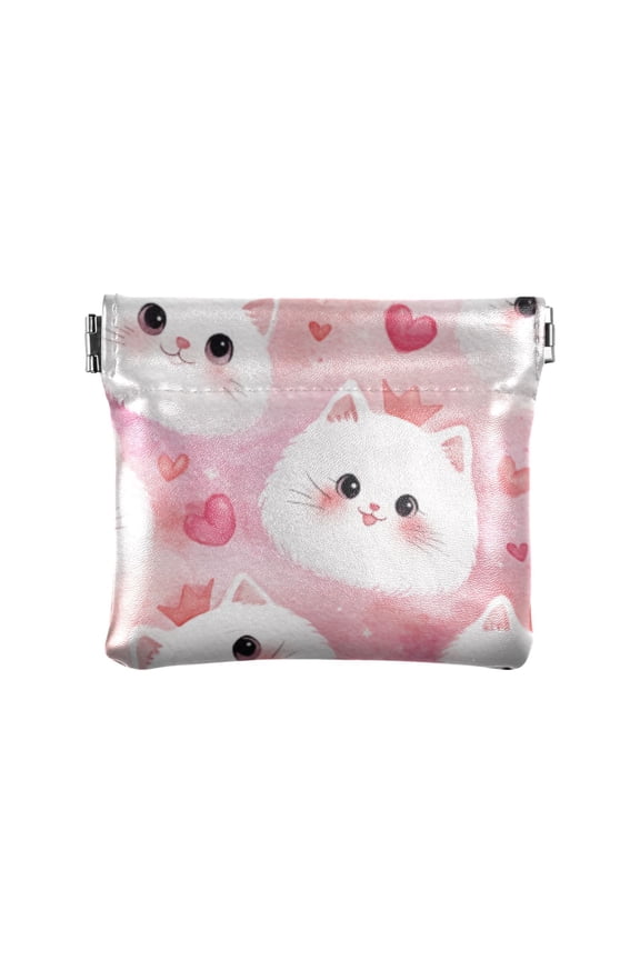 PU leather Coin Purses & Pouches - Wallets Card Cases with RFID Blocking - Slim Money Organizers for Daily Use Cat Faces and Pink Hearts