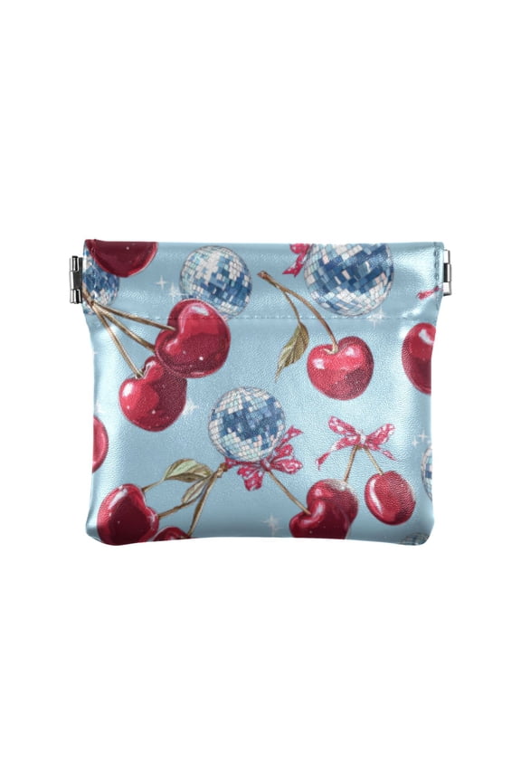 PU leather Coin Purses & Pouches - Wallets Card Cases with RFID Blocking - Slim Money Organizers for Daily Use Cherries and Sparkling Balls