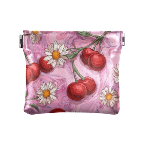 PU leather Coin Purses & Pouches - Wallets Card Cases with RFID Blocking - Slim Money Organizers for Daily Use Cherry Fruit