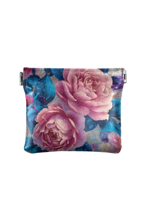 PU leather Coin Purses & Pouches - Wallets Card Cases with RFID Blocking - Slim Money Organizers for Daily Use Digital Art Roses