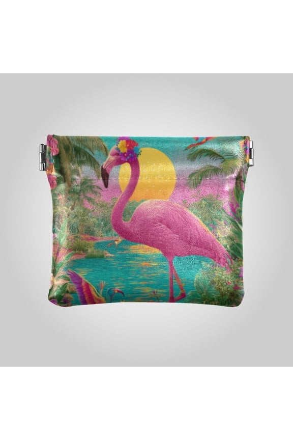 PU leather Coin Purses & Pouches - Wallets Card Cases with RFID Blocking - Slim Money Organizers for Daily Use Flamingo Resort Style