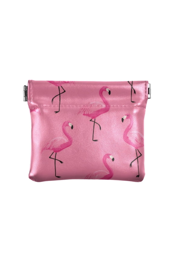 PU leather Coin Purses & Pouches - Wallets Card Cases with RFID Blocking - Slim Money Organizers for Daily Use Flock Of Cartoon Flamingos