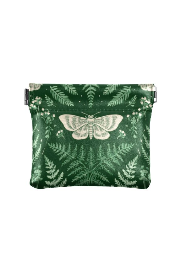 PU leather Coin Purses & Pouches - Wallets Card Cases with RFID Blocking - Slim Money Organizers for Daily Use Green Ferns and Moths