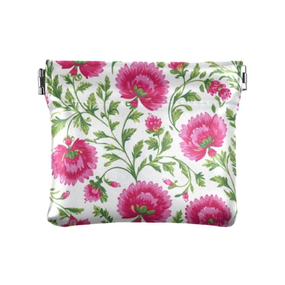 PU leather Coin Purses & Pouches - Wallets Card Cases with RFID Blocking - Slim Money Organizers for Daily Use Lush Pink Peonies