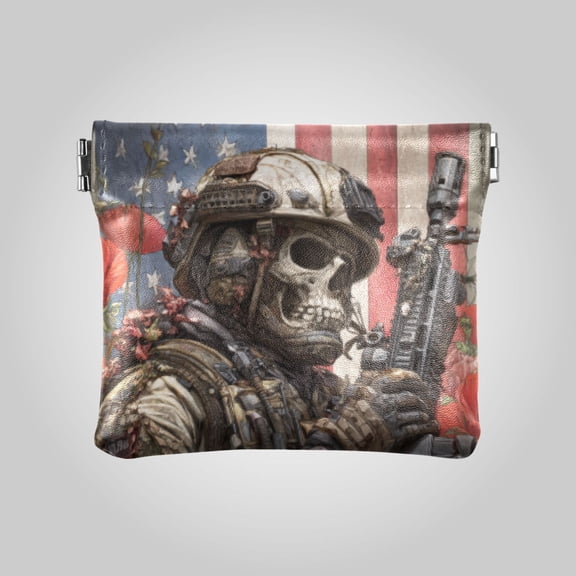 PU leather Coin Purses & Pouches - Wallets Card Cases with RFID Blocking - Slim Money Organizers for Daily Use Military Skeleton