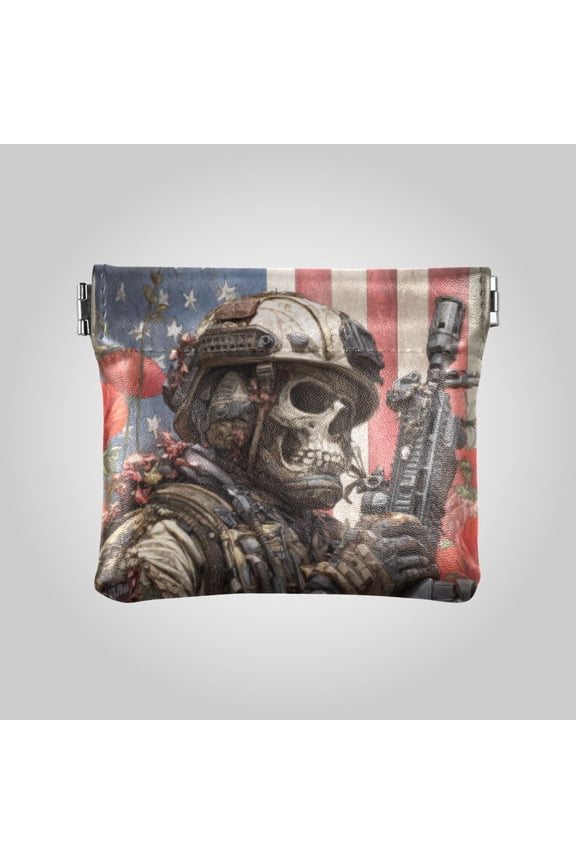 PU leather Coin Purses & Pouches - Wallets Card Cases with RFID Blocking - Slim Money Organizers for Daily Use Military Skeleton