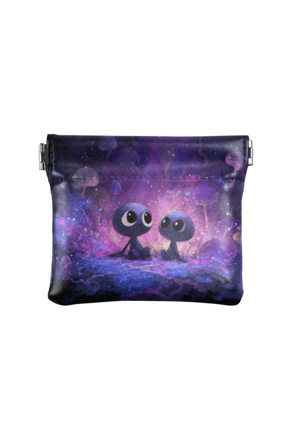 PU leather Coin Purses & Pouches - Wallets Card Cases with RFID Blocking - Slim Money Organizers for Daily Use Purple Alien