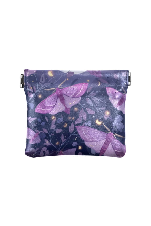 PU leather Coin Purses & Pouches - Wallets Card Cases with RFID Blocking - Slim Money Organizers for Daily Use Purple Lilac Moths