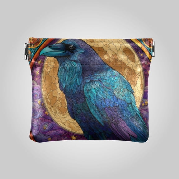 PU leather Coin Purses & Pouches - Wallets Card Cases with RFID Blocking - Slim Money Organizers for Daily Use Purple Majestic Raven
