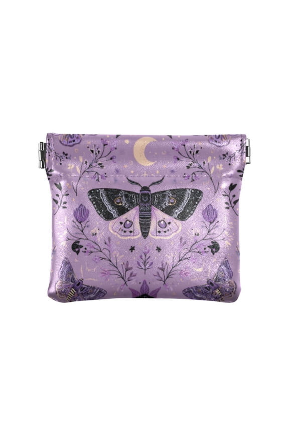 PU leather Coin Purses & Pouches - Wallets Card Cases with RFID Blocking - Slim Money Organizers for Daily Use Purple Moths