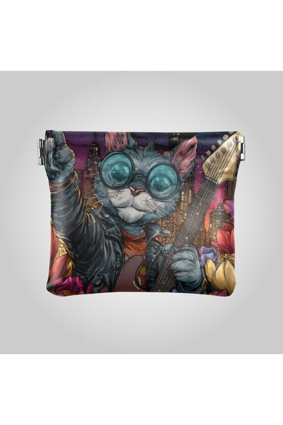 PU leather Coin Purses & Pouches - Wallets Card Cases with RFID Blocking - Slim Money Organizers for Daily Use Rockstar Cat