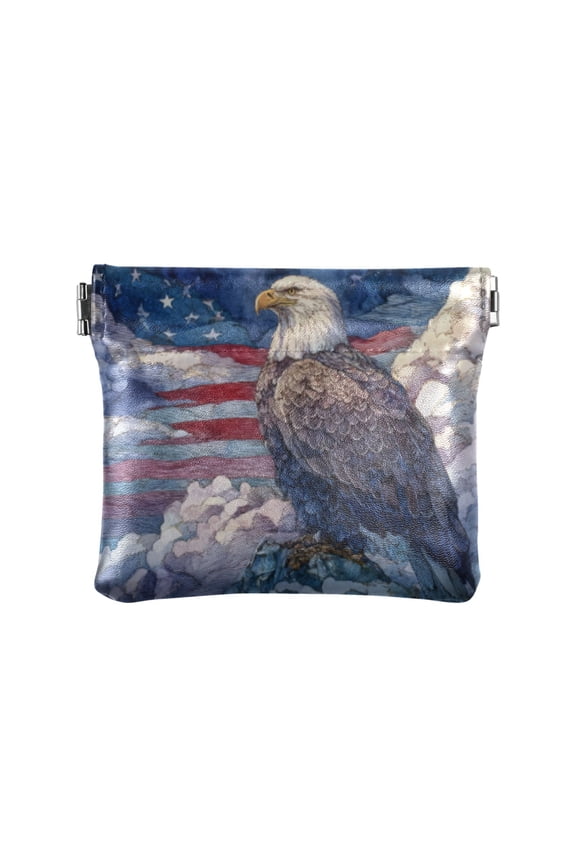 PU leather Coin Purses & Pouches - Wallets Card Cases with RFID Blocking - Slim Money Organizers for Daily Use Watercolor Painting Bald Eagle