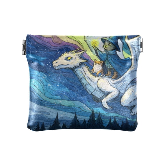 PU leather Coin Purses & Pouches - Wallets Card Cases with RFID Blocking - Slim Money Organizers for Daily Use White Dragon Adventure
