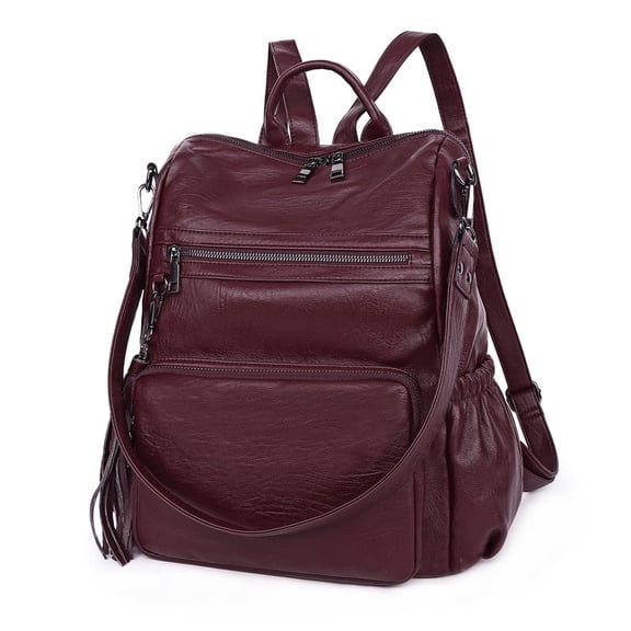 PU leather backpack for women casual retro leather hiking large capacity travel bag shoulder bag