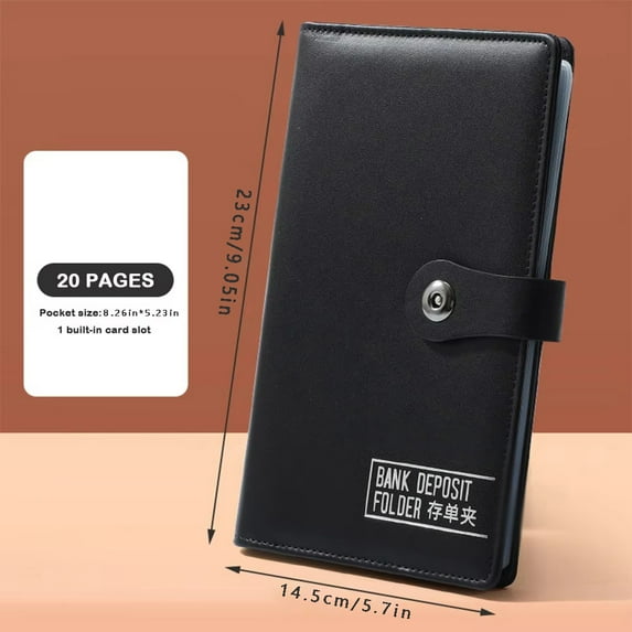 PU leather bank deposit clip waterproof multifunctional deposit receipt book transparent inner page replacement classification book