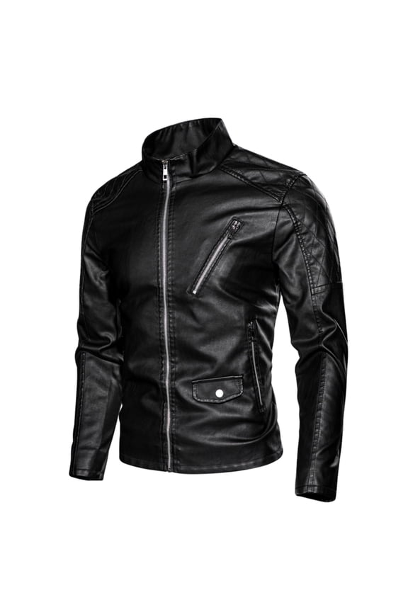 PU leather jacket men's youth fashion motorcycle stand-up collar casual jacket