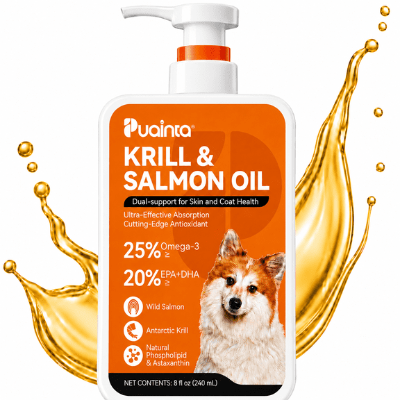 PUAINTA Fish Oil for Dogs, Krill & Salmon Omega-3 for Skin & Coat, 8 fl oz