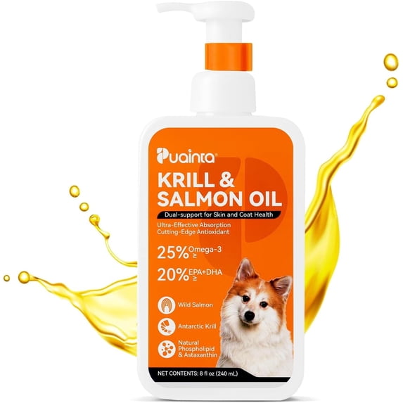 PUAINTA Krill & Salmon Fish Oil for Dogs, Omega-3 Liquid Supplement, 8 fl oz