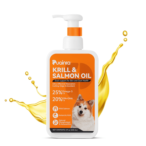 PUAINTA Krill & Salmon Fish Oil for Dogs, Omega-3 Liquid Supplement, 8 fl oz
