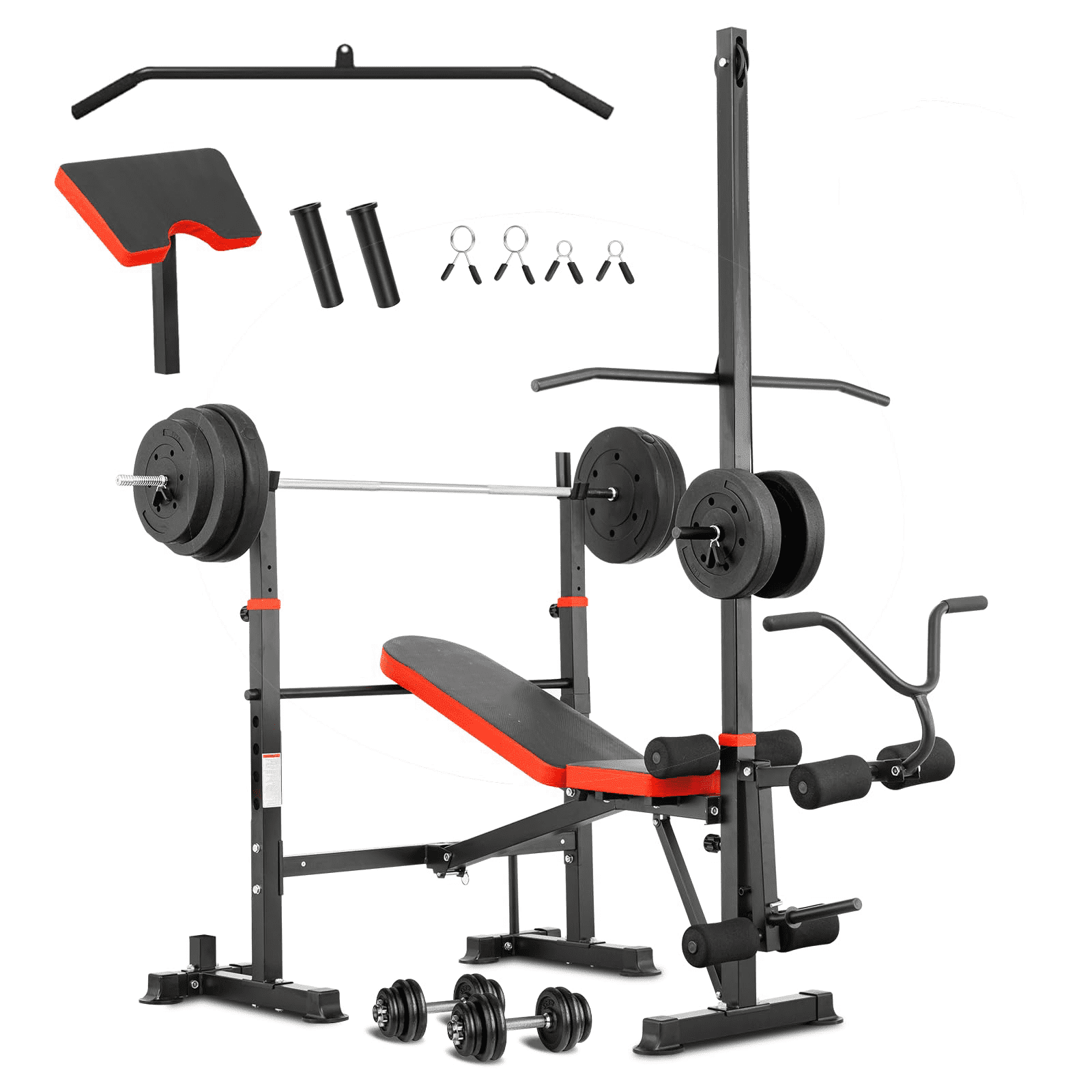 PUATUL 1500LB 8 IN 1 Olympic Weight Bench with Lat Pulldown Attachment and Leg Extension/Curl, Foldable Incline Bench Press with Preacher Curl & Barbell Squat Rack,  Workout Bench for Home Gym