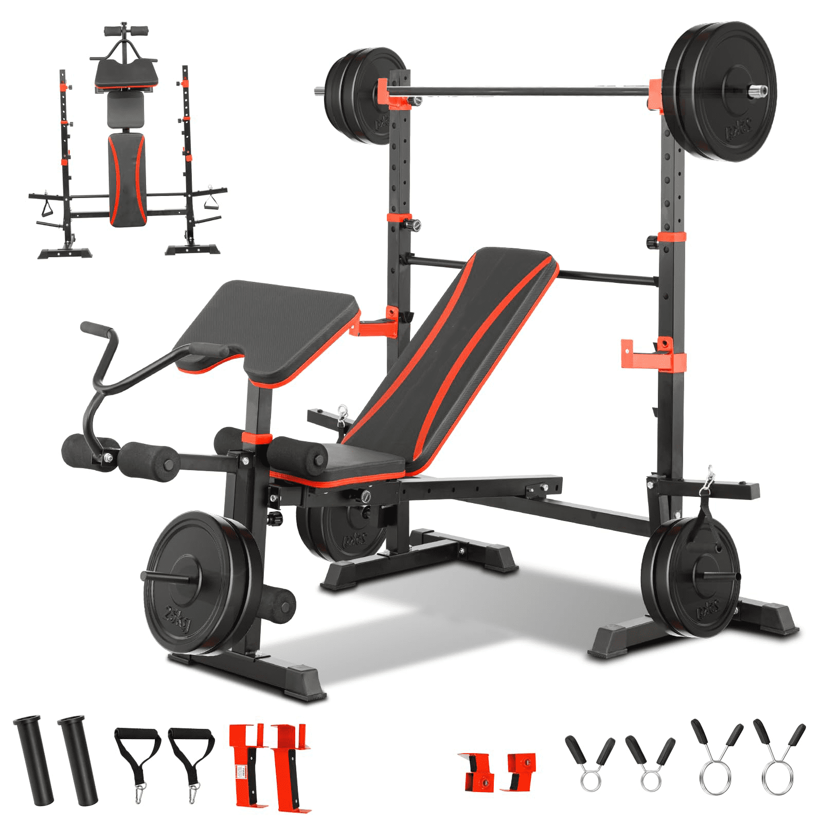 PUATUL 1500LBS All in One Weight Bench Set with Squat Rack Adjustable Workout Bench with Leg Developer Preacher Curl Rack Fitness Strength Training Bench for Home Gym