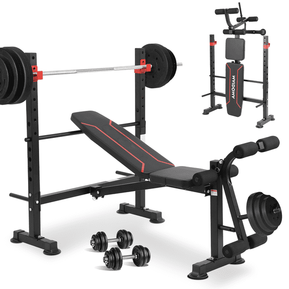PUATUL 750LBS All in One Weight Bench Set with Squat Rack, Adjustable Bench press with Leg Developer, Fitness Strength Training Workout Bench for Home Gym.