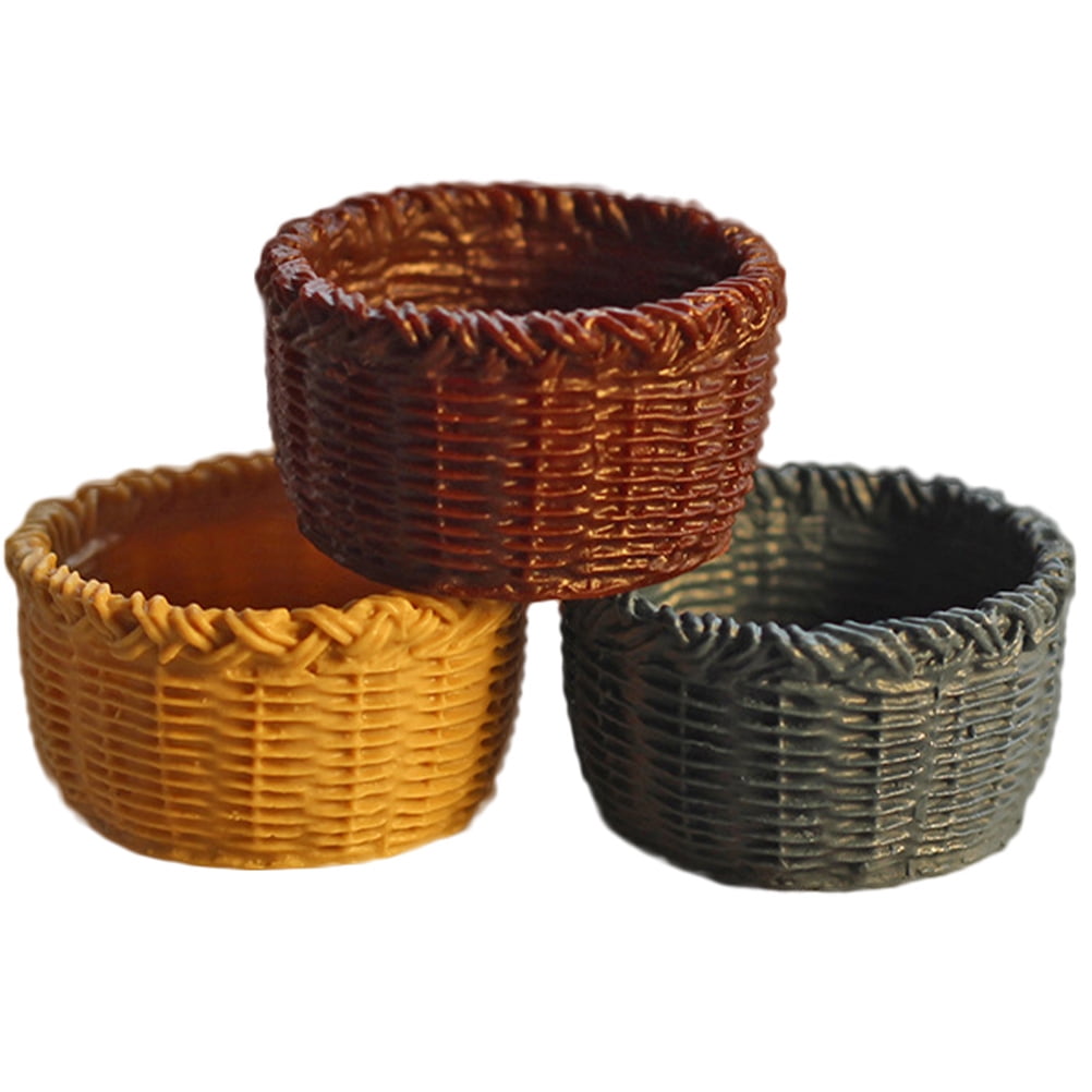 Cabilock 3pc Mini Resin Baskets - Dollhouse Decor & Miniature Display Accessories For Crafts