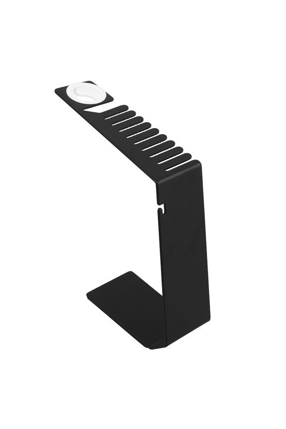 Modern Smartwatch Charger Dock with Rectangular Design and Watch Strap Storage, Sleek Black Charging Station
