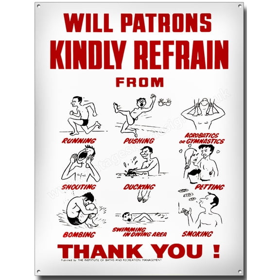 PUBLIC SWIMMING BATHS METAL SIGN, DIVING, SWIMMING,DECOR,WATER SPORTS Size: 16 x 12 Inch