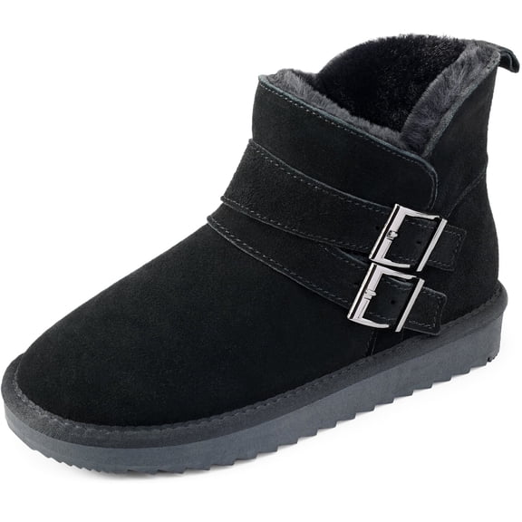 PUBOOM Women Snow Boots Genuine Suede Winter Ankle Booties Water-Resistant Slip on Warm Plush Lined Shoes