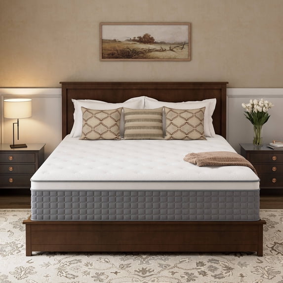 GREOO Queen Size Mattress in a Box 12" Hybrid Cooling Gel Memory Foam with Individually Pocket Coils Firm Pressure Relief CertiPUR-US