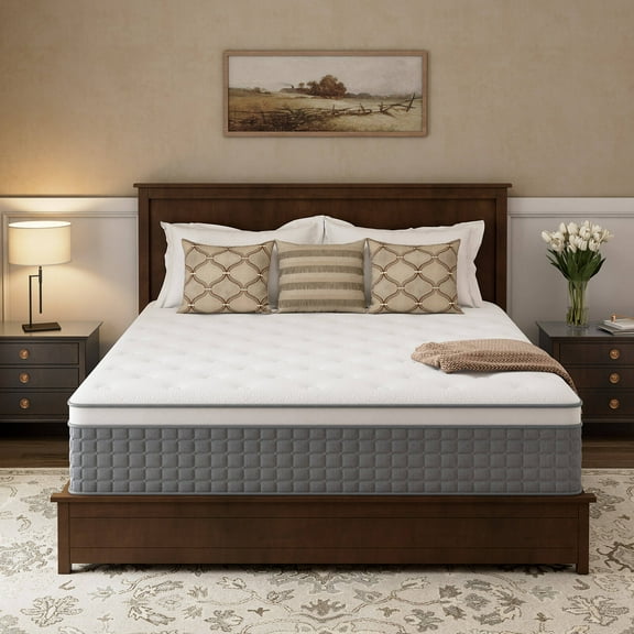 GREOO Queen Size Mattress in a Box 14" Hybrid Cooling Gel Memory Foam with Individually Pocket Coils Firm Pressure Relief CertiPUR-US