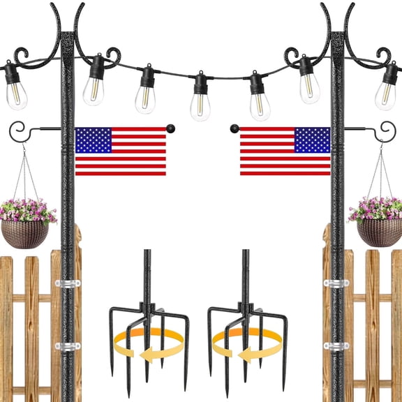 PUCACHI String Light Poles for Outside, 10 Ft Weather Resistant and Height Adjustable, Easy to Install, with Fork Bracket for String Lights, Patio and Deck, 2Pack