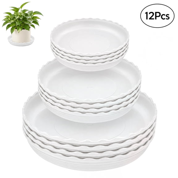 PUCACHI 12 Packs Wave Plant Saucer - Plastic Flower Pot Drip Trays/Durable Heavy Duty White Plant Tray for Indoor and Out Door Plant(6/8/10 inch)