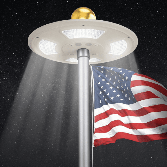 PUCACHI 1300 Lumen Solar Powered Flagpole Light - Illuminates The American Flag for 8-10 Hours from Dusk to Daw