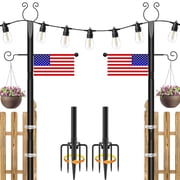 PUCACHI 2-Pack 10ft Outdoor String Light Poles for Patio, Deck, Backyard - Heavy-Duty Metal Poles with Fork Brackets, Weather-Resistant & Adjustable Height - Ea