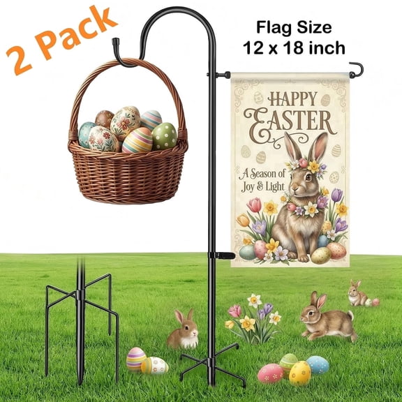 PUCACHI Shepherd Hooks for Garden - Upgraded Outdoor Garden Flag Holder Stand 12“ x 18" Flag, 45in Yard Flag Holder Stand for Small Flags, 2Pack