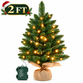 PUCACHI 2FT Mini Pre-Lit Christmas Tree, Small Artificial Tabletop Tree ...