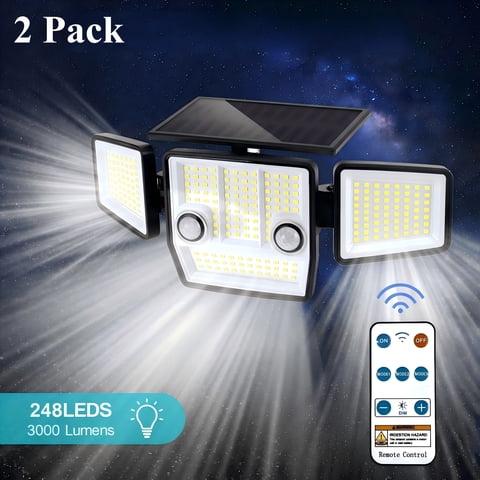 PUCACHI Solar Lights Outdoor Waterproof - 3000LM 248 LED Motion Sensor Security Light with Remote Control Floodlight for Patio Garage Yard Entrance, 2 Pack