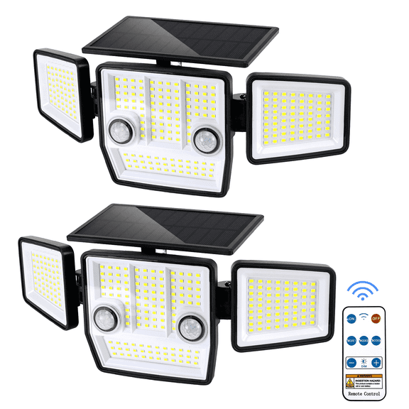 PUCACHI Solar Lights Outdoor Waterproof with Motion Sensor, 248 LED 3000LM, Wireless Remote Control Floodlight for Patio, Garage, Yard, Entrance, 2 pack
